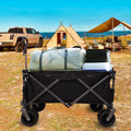 Folding Wagon, Heavy Duty Utility Beach Wagon Cart For Sand With Big Wheels, Adjustable Handle&Drink Holders For Shopping, Camping,Garden And Outdoor Black Garden & Outdoor American Design Fabric Steel