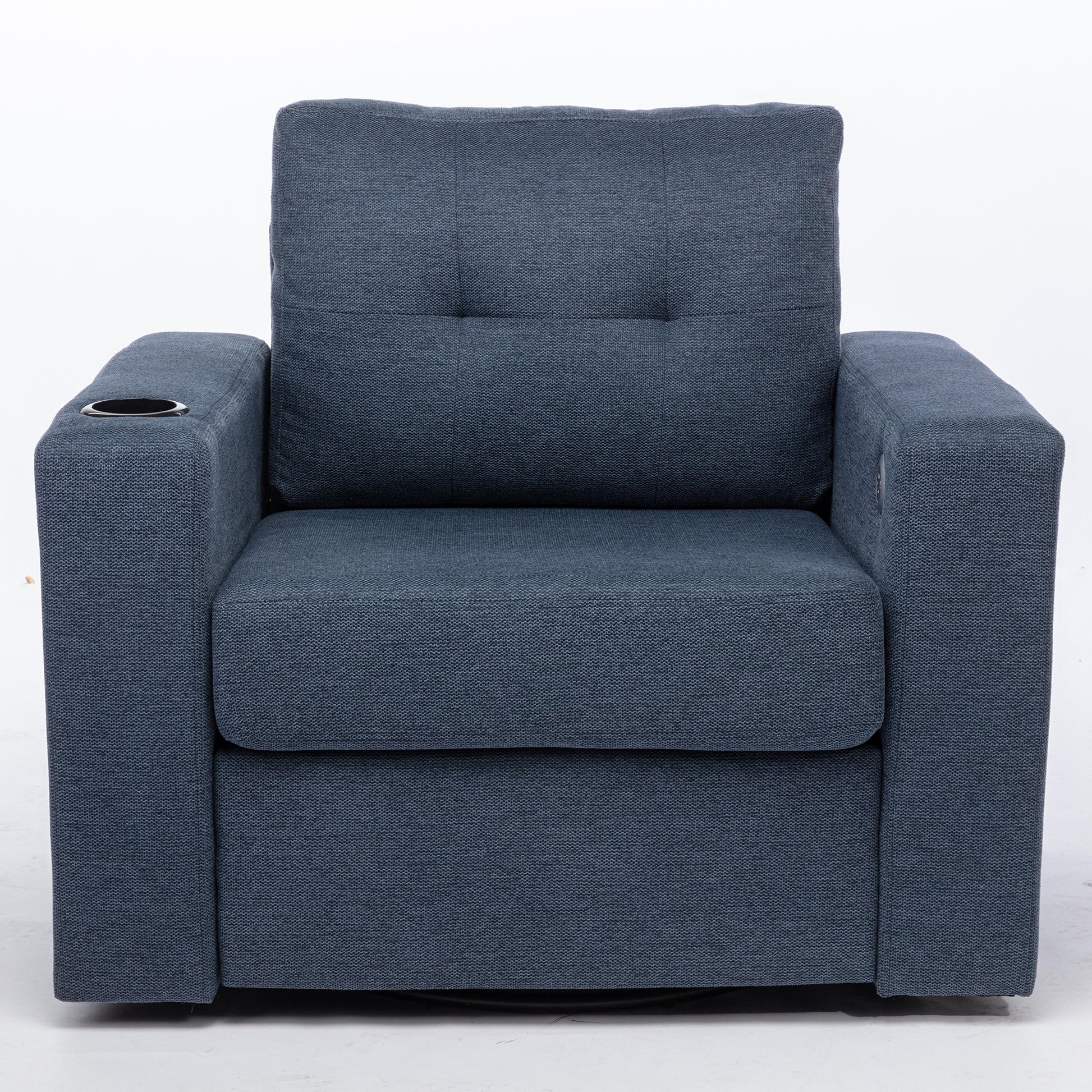 Modern Swivel Accent Sofa Chairergonomic Casual 90 Degree Swivel Single Sofa Seat With Drink Holder Living Room Chair ,Soft Egyptian Velvet Sofa Chair Blue Brown Wood Primary Living Space Delicate Duty Pine 1 Seat Blue Linen Soft Cushion Back Art