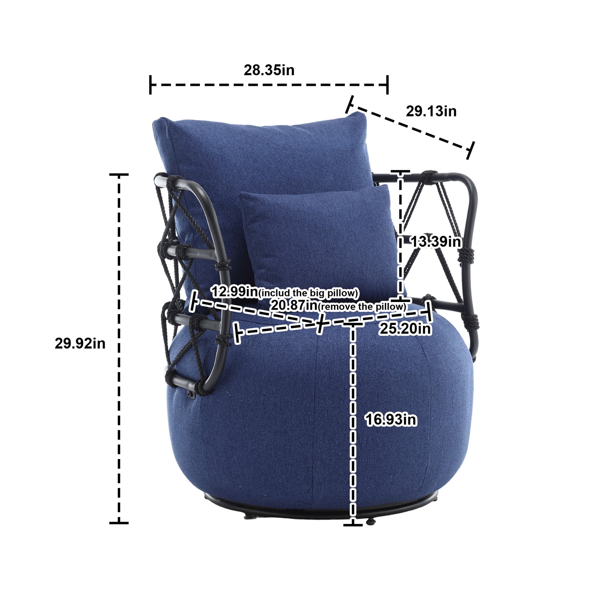 Coolmore Upholstered Tufted Living Room Chair Textured Linen Fabric Accent Chair With Metal Stand Navy Linen