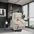 Electric Power Recliner Chair With Massage For Elderly ,Remote Control Multi Function Lifting, Timing, Cushion Heating Chair With Side Pocket Beige Beige Power Push Button Metal Primary Living Space Soft American Design Cat Scratch Fabric