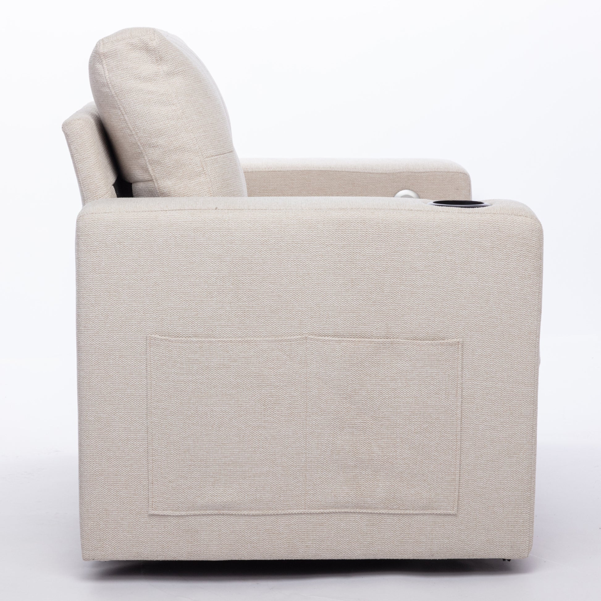 Modern Swivel Accent Sofa Chair, Ergonomic Casual 90 Degree Swivel Single Sofa Seat With Drink Holder Living Room Chair ,Soft Egyptian Velvet Sofa Chair White Brown Wood Primary Living Space Delicate Duty Pine 1 Seat White Linen Soft Cushion Back Art