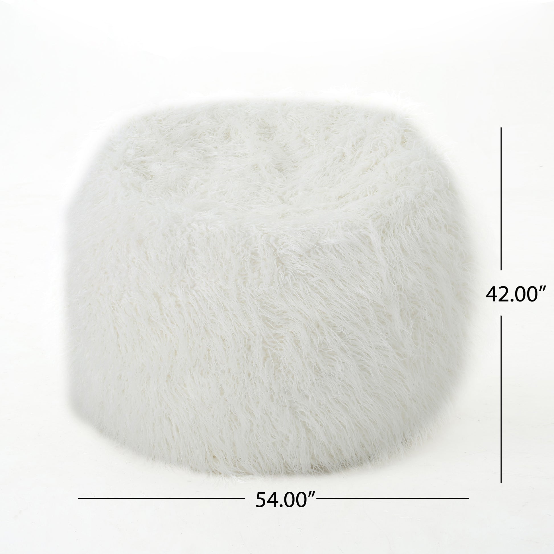 Mahin 5 Foot Rounded Faux Fur Bean Bag, White White Faux Fur