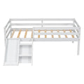 Twin Low Loft Bed With Slide, Ladder, Safety Guardrails, No Box Spring Needed,White Twin White American Design Pine