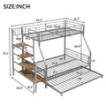 Twin Over Full Size Metal Bunk Bed With Trundle And Storage Staircase, Silver Twin Silver Metal