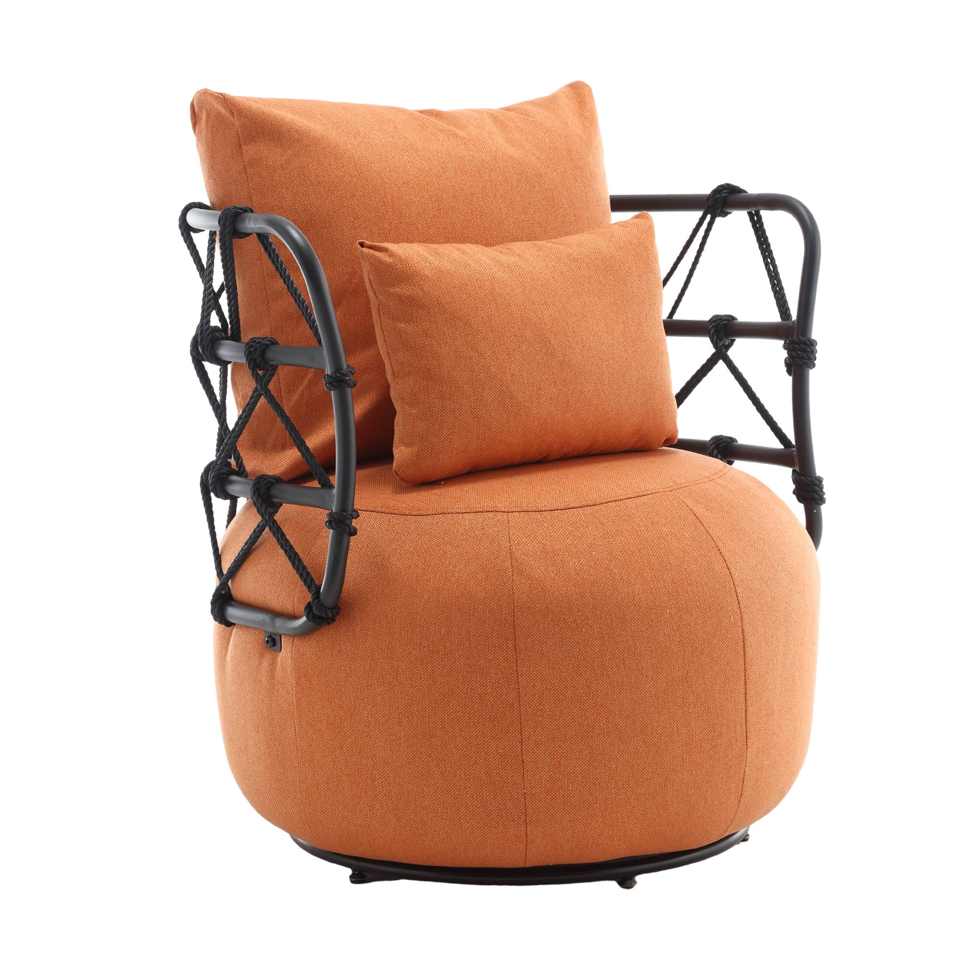 Coolmore Upholstered Tufted Living Room Chair Textured Linen Fabric Accent Chair With Metal Stand Orange Linen