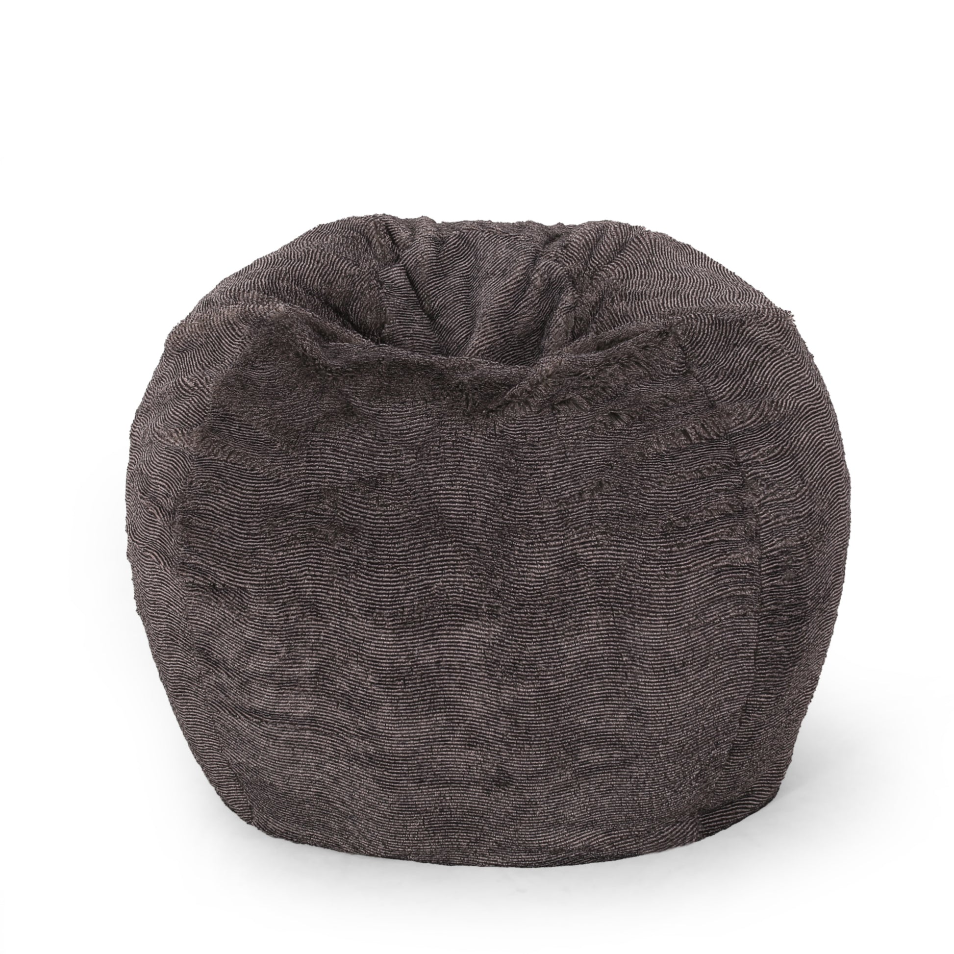 Vida 3 Foot Rounded Faux Fur Bean Bag, Brown Beige Brown Beige Faux Fur