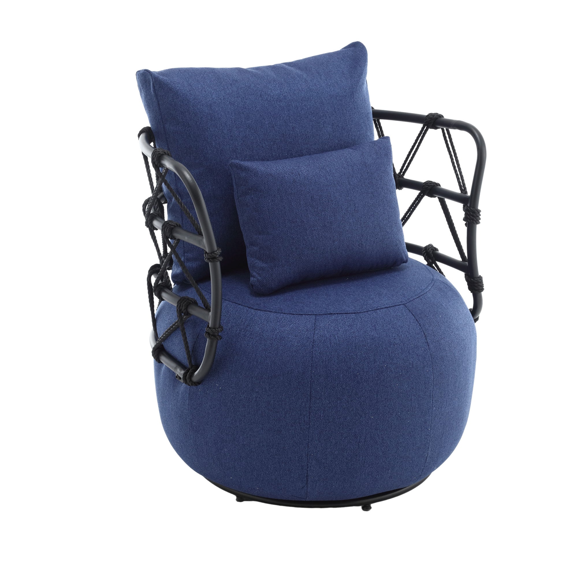 Coolmore Upholstered Tufted Living Room Chair Textured Linen Fabric Accent Chair With Metal Stand Navy Linen