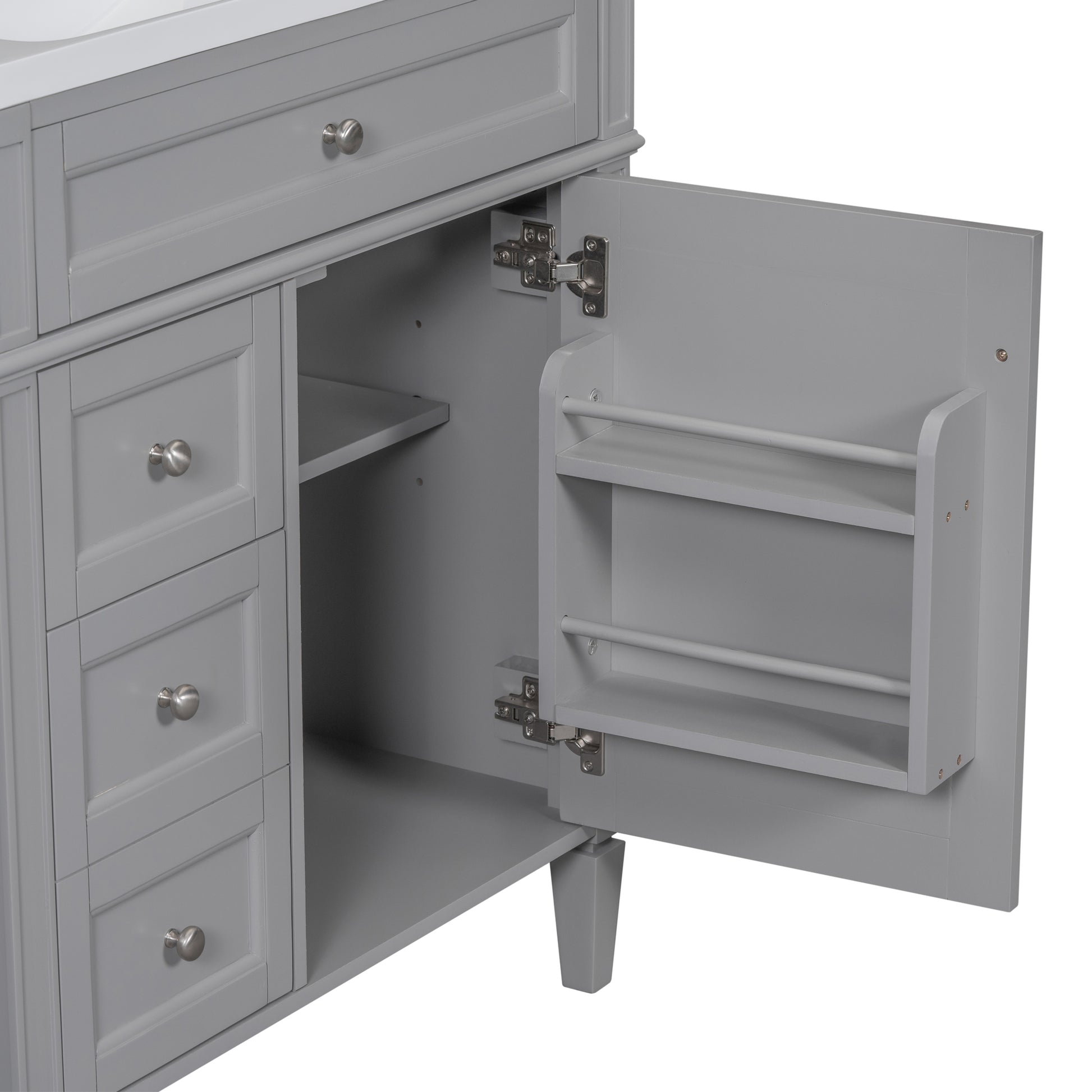 30'' Bathroom Vanity With Top Sink, Modern Bathroom Storage Cabinet With 2 Drawers And A Tip Out Drawer, Freestanding Vanity Set With Mirror Cabinet, Single Sink Bathroom Vanity 3 Grey 2 5 Bathroom