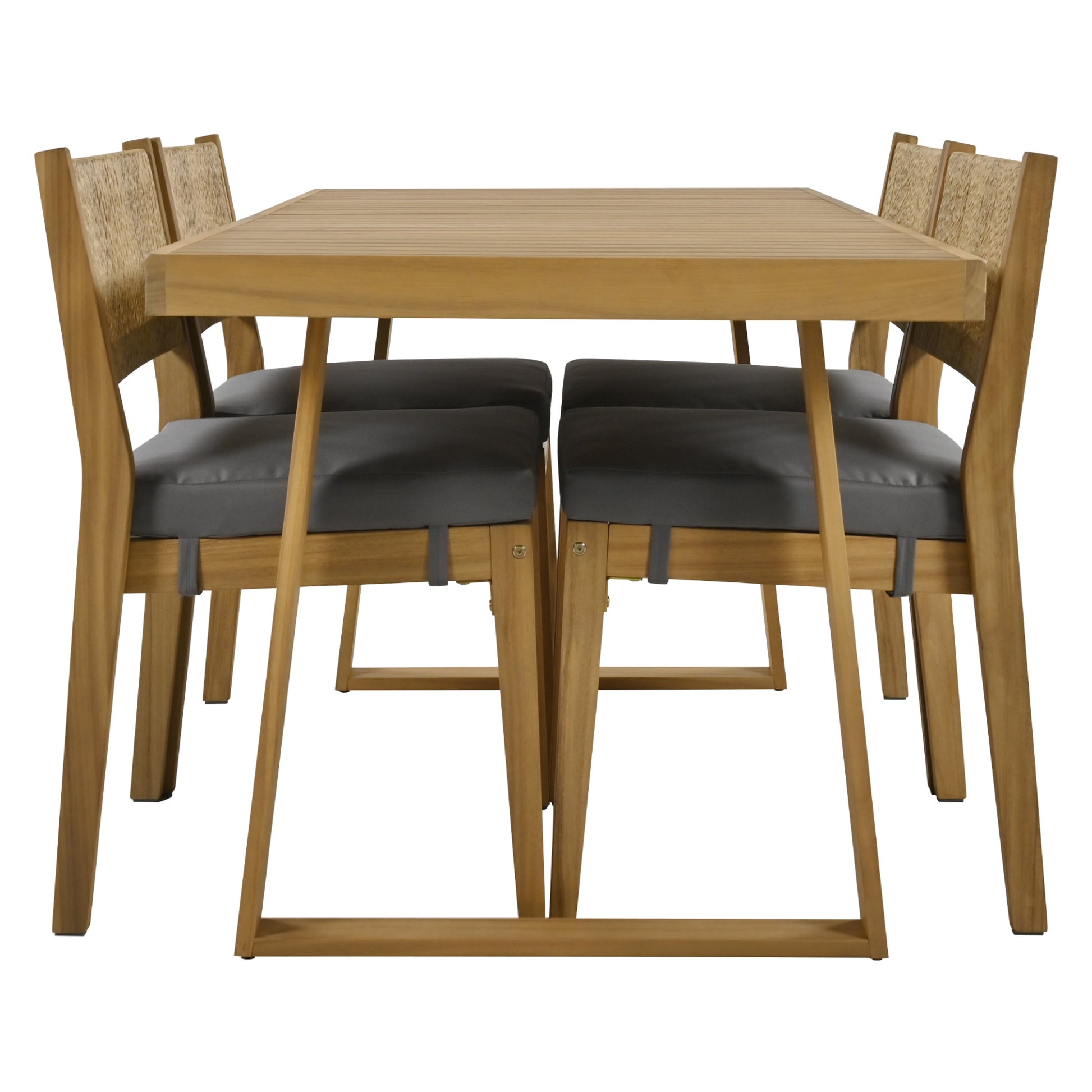 Multi Person Outdoor Acacia Wood Dining Table And Chair Set, Thick Cushions, Suitable For Balcony, Vourtyard, And Garden. Gray Acacia Wood