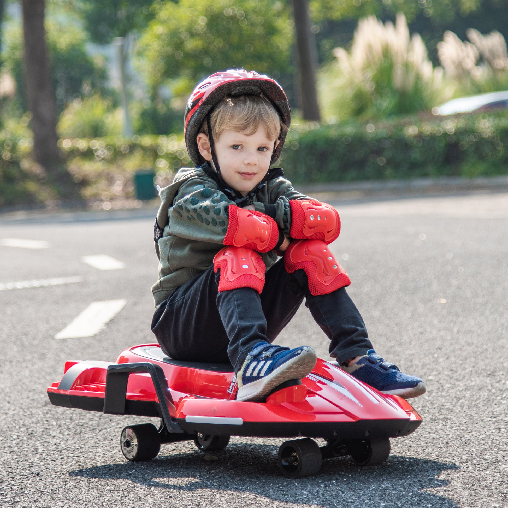 24V Kids Ride On Electric Scooter W Helmet Knee Pads,24V Ride On Toy For Kids,Spray Function,2Wd 400W Wheel Hub Motor,5.59 6.84Mph,Gravity Steering,Use For 1 2 Hours,Exercise Your Child Age 6 . Red Polypropylene