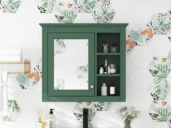 30'' X 28'' Medicine Cabinet, Wall Mounted Bathroom Storage Cabinet, Modern Bathroom Wall Cabinet With Mirror,Medicine Cabinet, Mirror Cabinet With 3 Open Shelves Not Include Bathroom Vanity Green 1 5 Mirror Included Bathroom Wall Mounted Mdf Glass