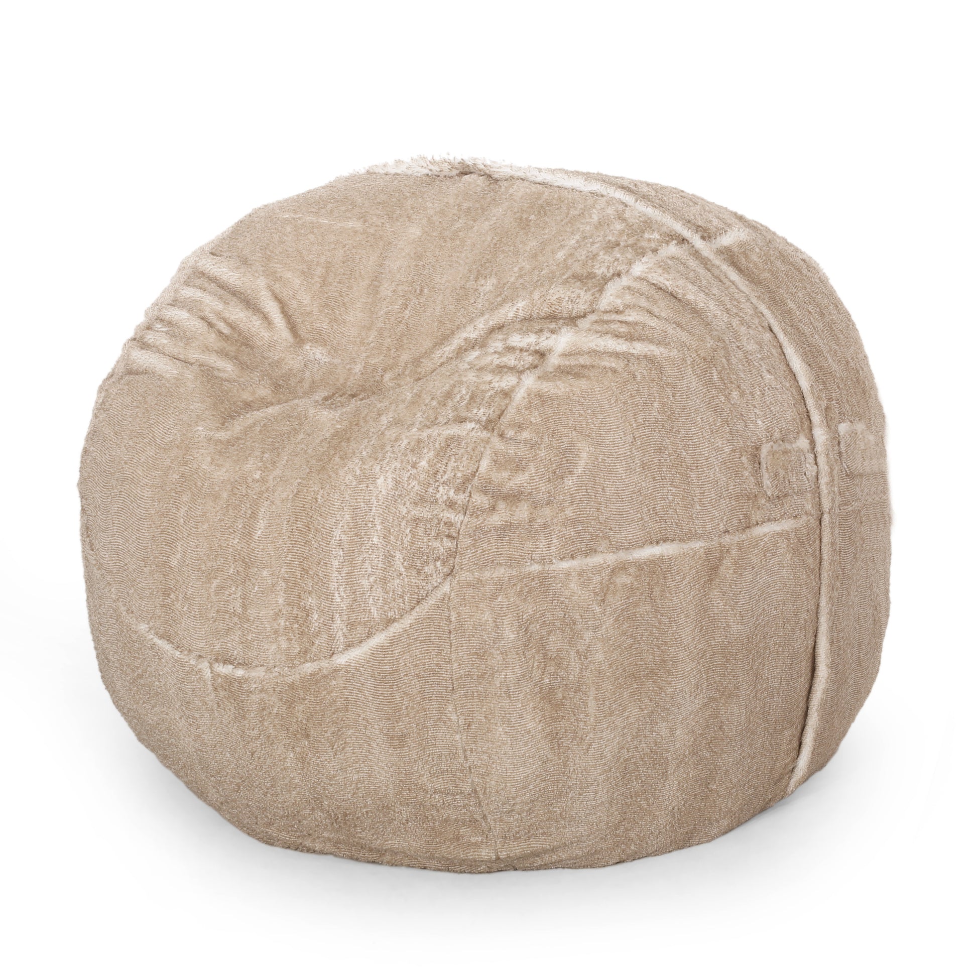 Vida 5 Foot Rounded Faux Fur Bean Bag, Snow White Beige White Base Cream Shade Faux Fur