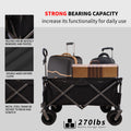 Folding Wagon, Heavy Duty Utility Beach Wagon Cart For Sand With Big Wheels, Adjustable Handle&Drink Holders For Shopping, Camping,Garden And Outdoor Black Garden & Outdoor American Design Fabric Steel