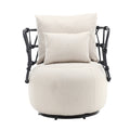 Coolmore Upholstered Tufted Living Room Chair Textured Linen Fabric Accent Chair With Metal Stand Beige Linen
