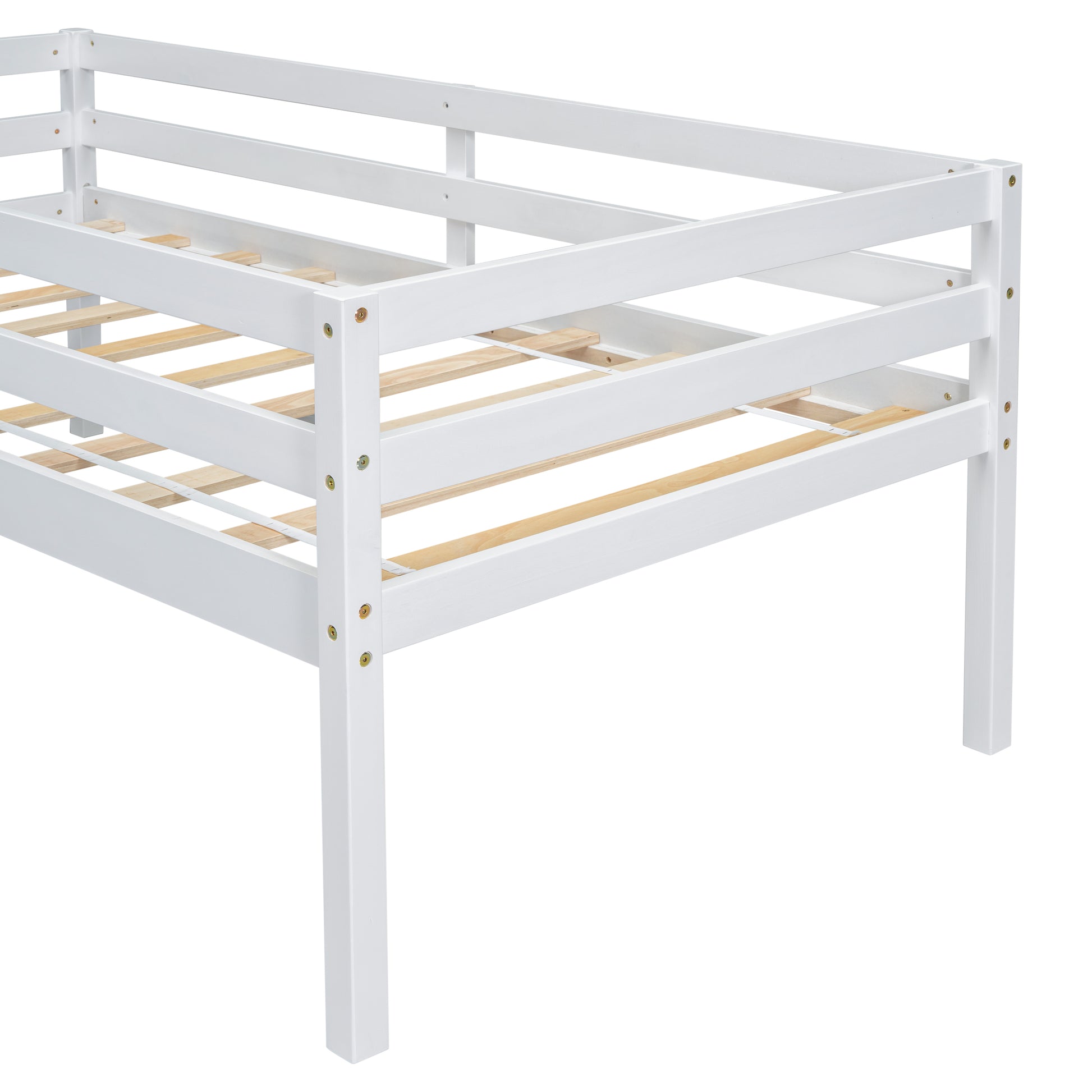 Twin Low Loft Bed With Slide, Ladder, Safety Guardrails, No Box Spring Needed,White Twin White American Design Pine