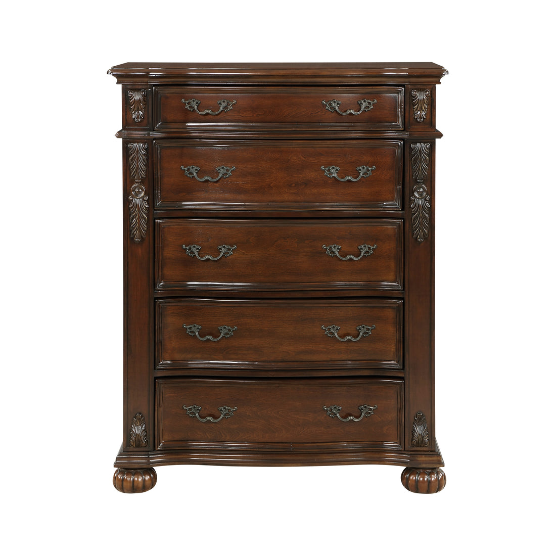 Classic Traditional 1Pc Chest Of 5 Drawers Cherry Finish Formal Bedroom Furniture Carving Wood Design Cherry Bedroom Ornate Traditional,Traditional Wood