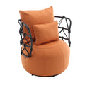 Coolmore Upholstered Tufted Living Room Chair Textured Linen Fabric Accent Chair With Metal Stand Orange Linen