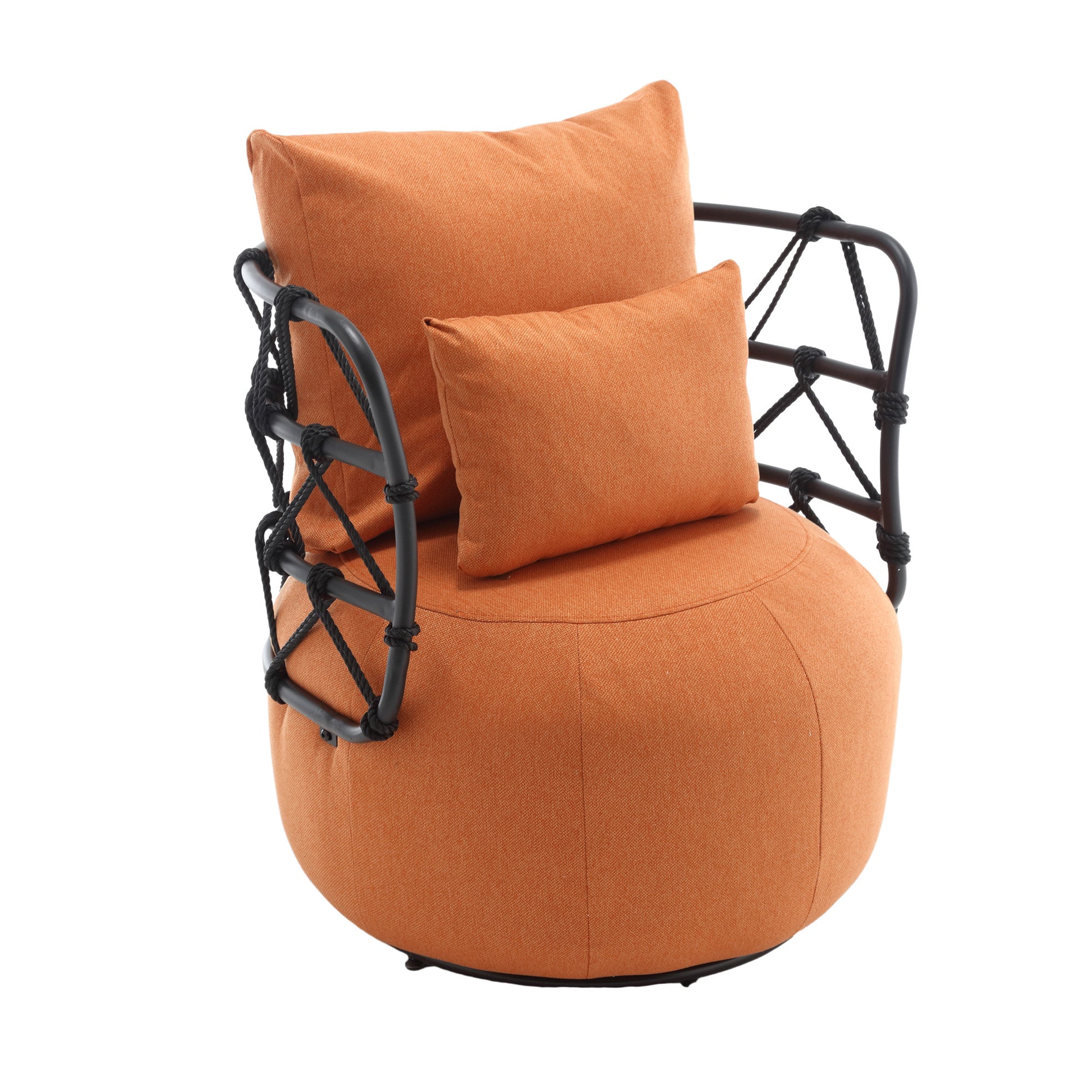 Coolmore Upholstered Tufted Living Room Chair Textured Linen Fabric Accent Chair With Metal Stand Orange Linen
