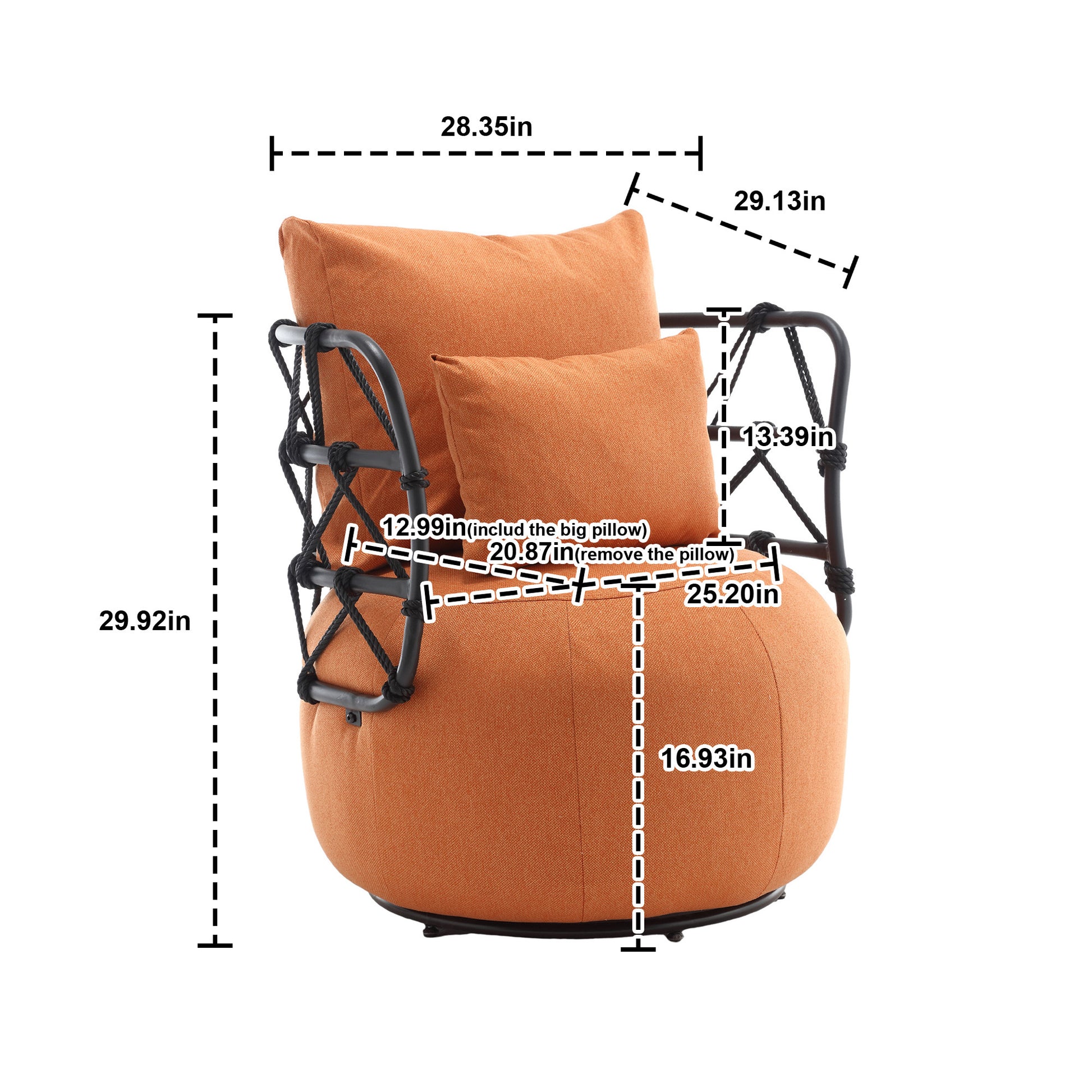 Coolmore Upholstered Tufted Living Room Chair Textured Linen Fabric Accent Chair With Metal Stand Orange Linen