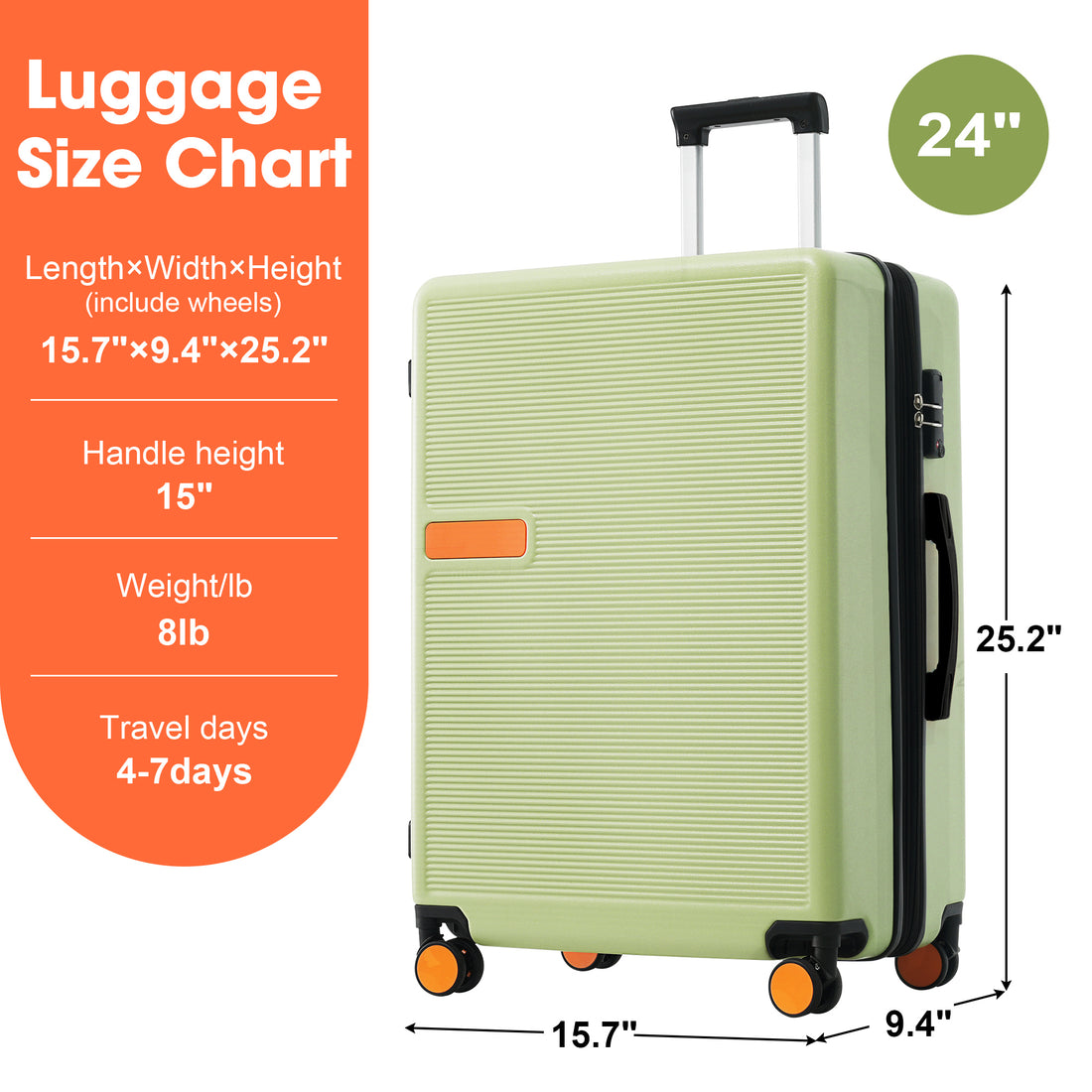 Contrast Color Hardshell Luggage 24Inch Expandable Spinner Suitcase With Tsa Lock Lightweight Green Abs