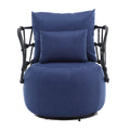 Coolmore Upholstered Tufted Living Room Chair Textured Linen Fabric Accent Chair With Metal Stand Navy Linen