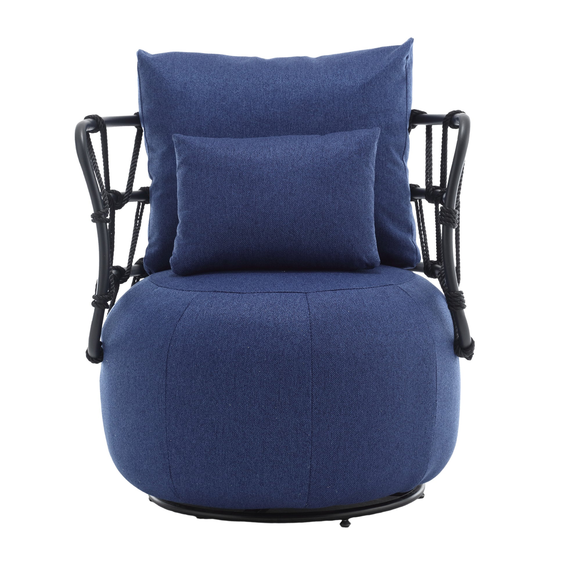 Coolmore Upholstered Tufted Living Room Chair Textured Linen Fabric Accent Chair With Metal Stand Navy Linen