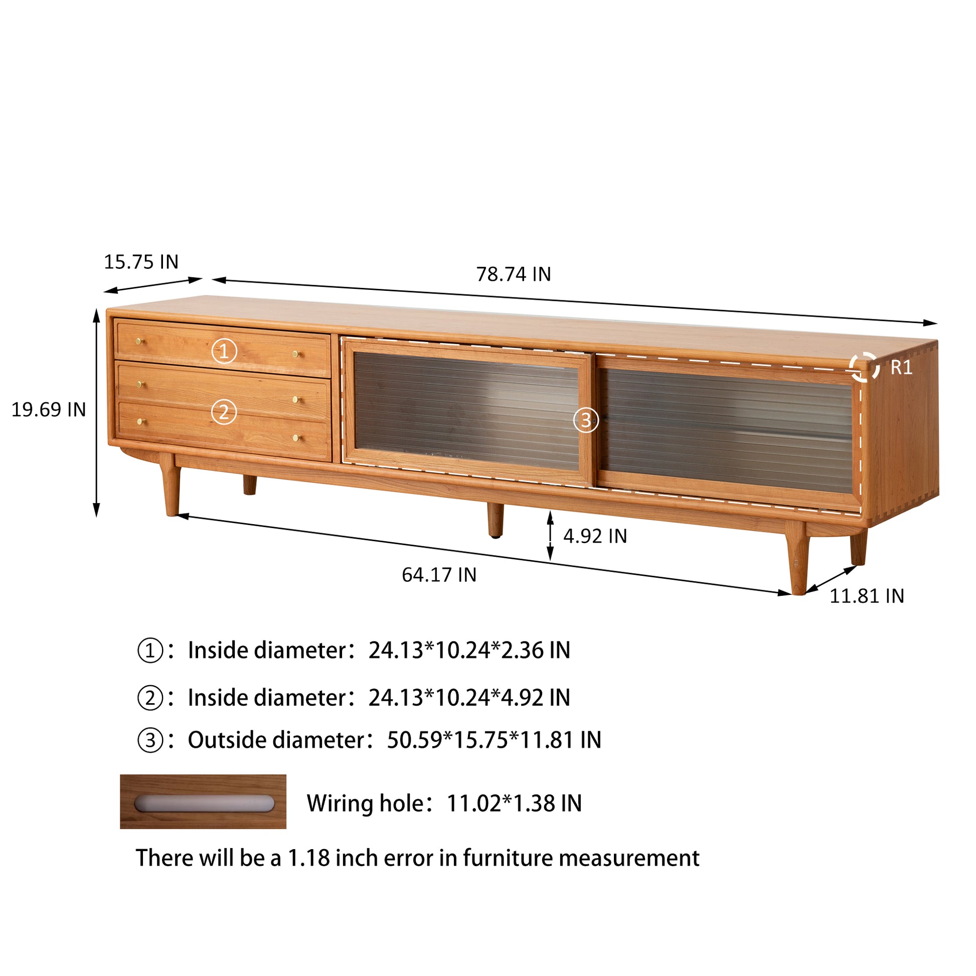 North America Fas Grade Solid Cherry Wood Tv Cabinet With Chinese Changhong Glass Doors, Two Drawer Storage Space Tv Standing Natural Wood Primary Living Space 70 Inches 70 79 Inches European,Modern Cherry 70 Inches Wood Wood Glass