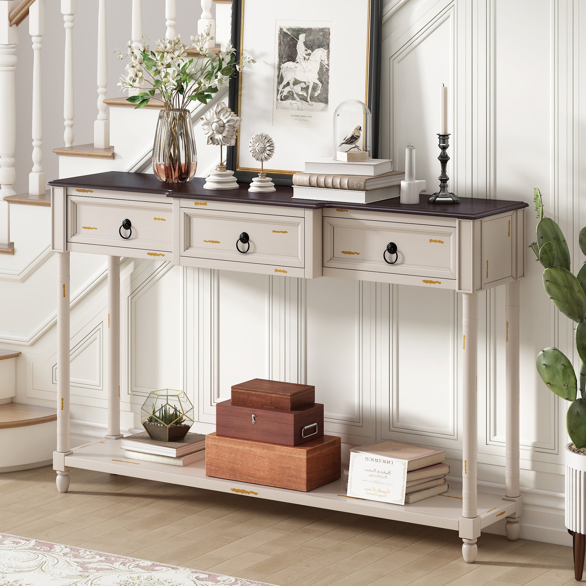 Console Table Sofa Table With Drawers For Entryway With Projecting Drawers And Long Shelf Beige, Old Sku: Wf189574Aad Beige Solid Wood Mdf