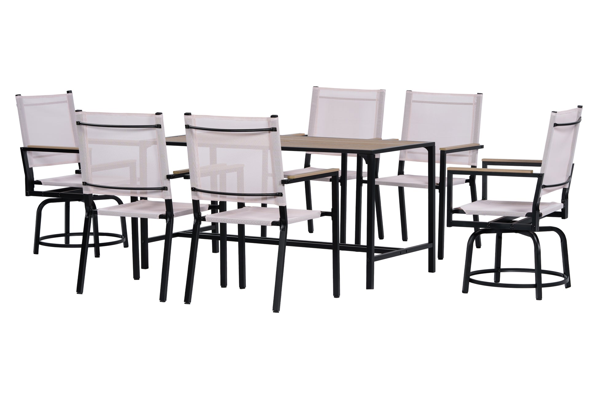 7 Piece Outdoor Patio Set Weather Resistance Wood Plastic Component Wpc Swivel Chairs Al Fresco Dining Set Outdoor Dining Set Dining Table Set Bistro Table Black Steel