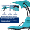 Hanging Chaise Lounger With Removable Canopy, Outdoor Swing Chair With Built In Pillow, Hanging Curved Chaise Lounge Chair Swing For Patio Porch Poolside, Hammock Chair With Stand Blue Blue Metal