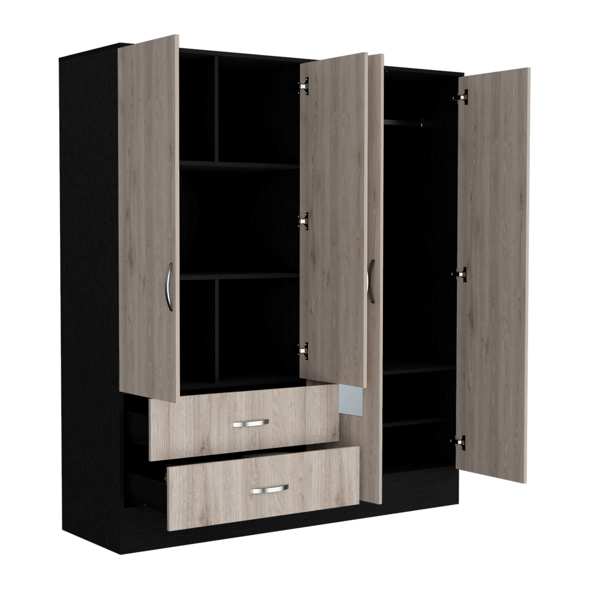 Armoire Ron, Bedroom, Black Light Gray Light Gray Particle Board Engineered Wood