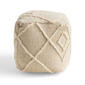 Merloh Square Pouf, Ivory Ivory Wool