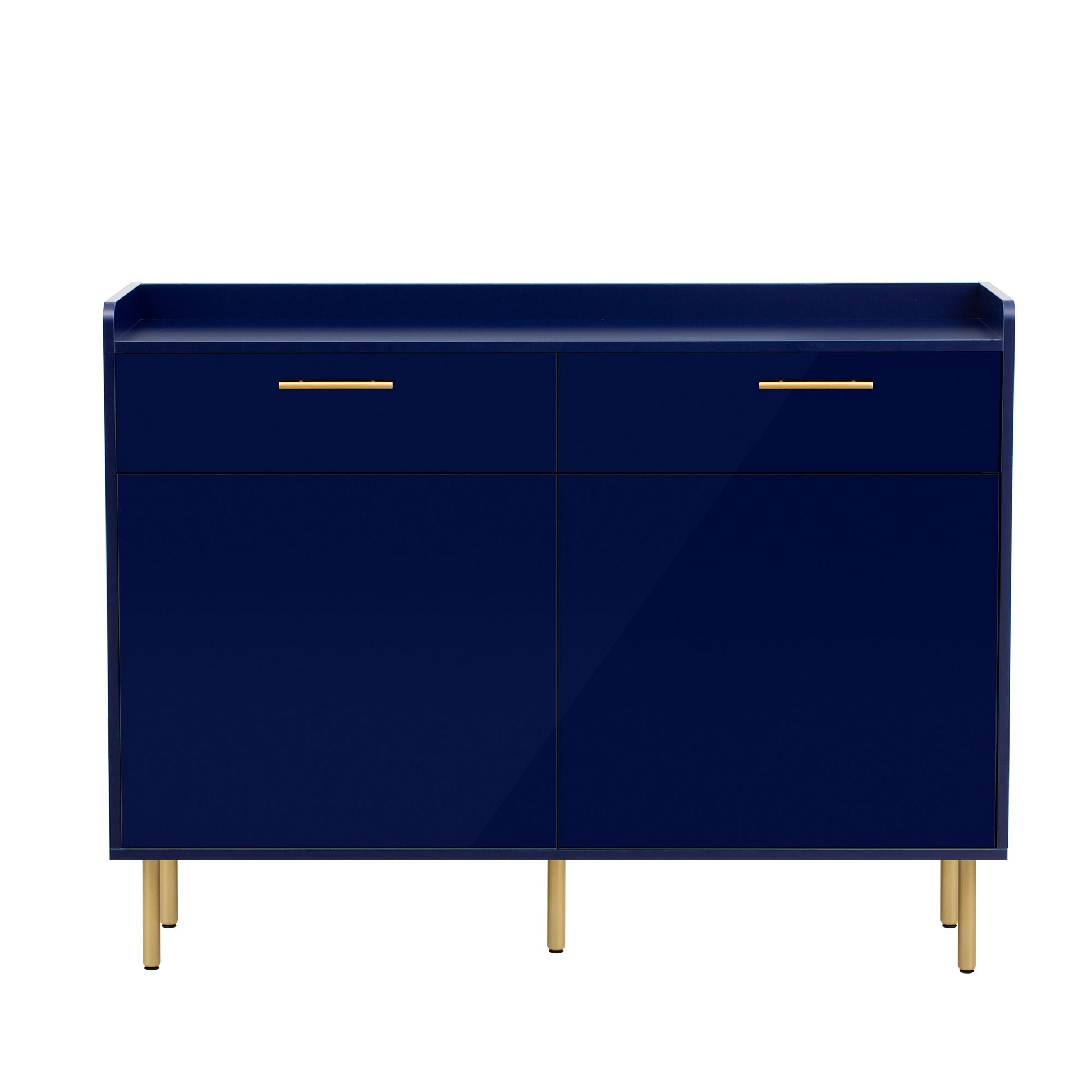 Wooden Storage Cabinet With Drawers, Steel Pipe Table Legs, Suitable For Hallway, Study, Living Room. Navy Blue Mdf