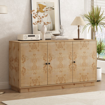 Wood Pattern Storage Cabinet With 3 Doors, Suitable For Hallway, Entryway And Living Rooms. Burly Wood Mdf