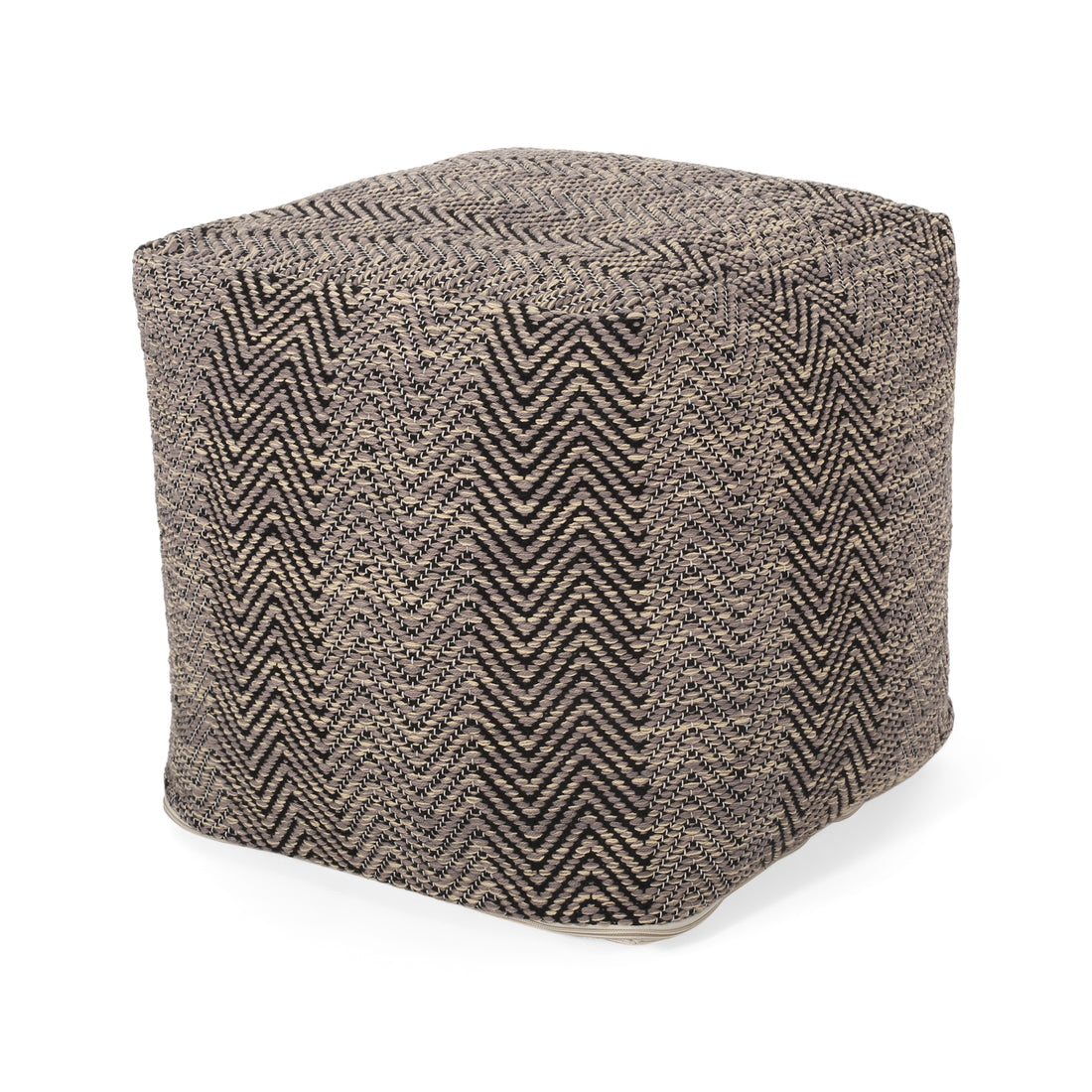 Barracuda Handcrafted Cotton Pouf, Brown And Beige Brown Fabric