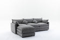 Modular Sectional Sofa, 3 Seater Sofa With Ottoman, Modern L Shaped Sofa For Living Room Bedroom Apartment Grey Wood Fabric