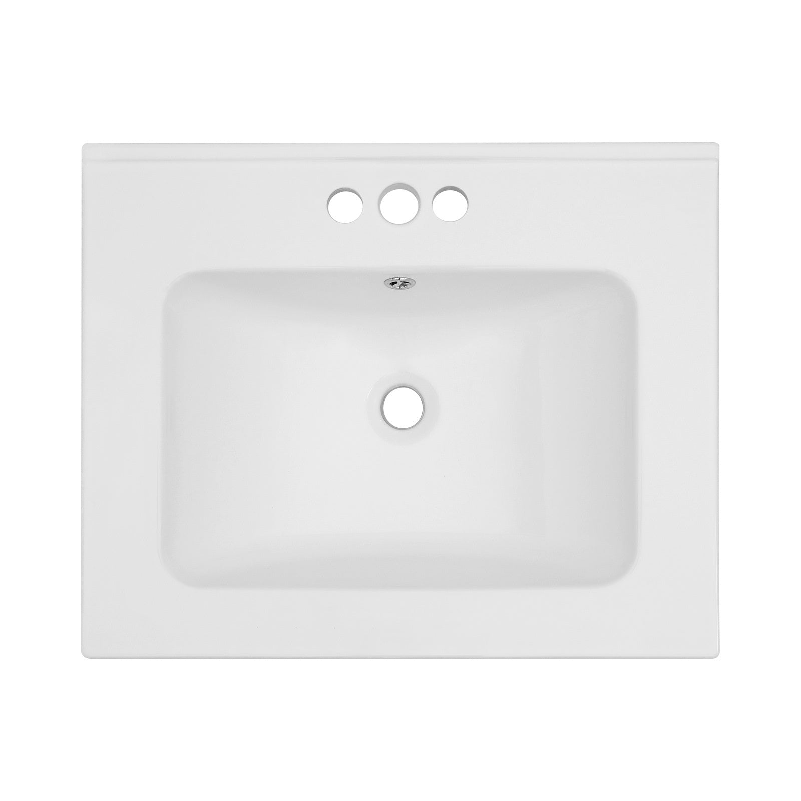 24"X19.7" White Rectangular Single Vanity Top With 3 Faucet Hole And Overflow Sink Only White Ceramic