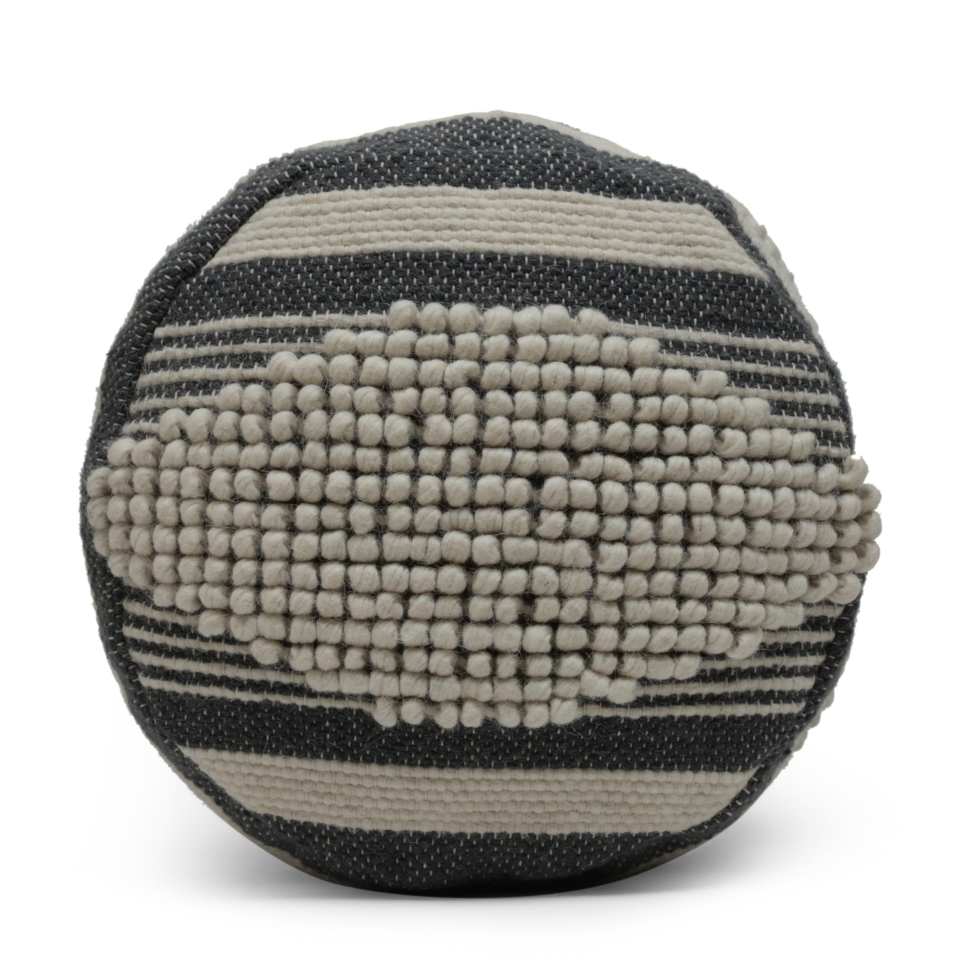 Diamond Handcrafted Fabric Cylindrical Pouf, Beige And Dark Grey Dawn Grey Fabric