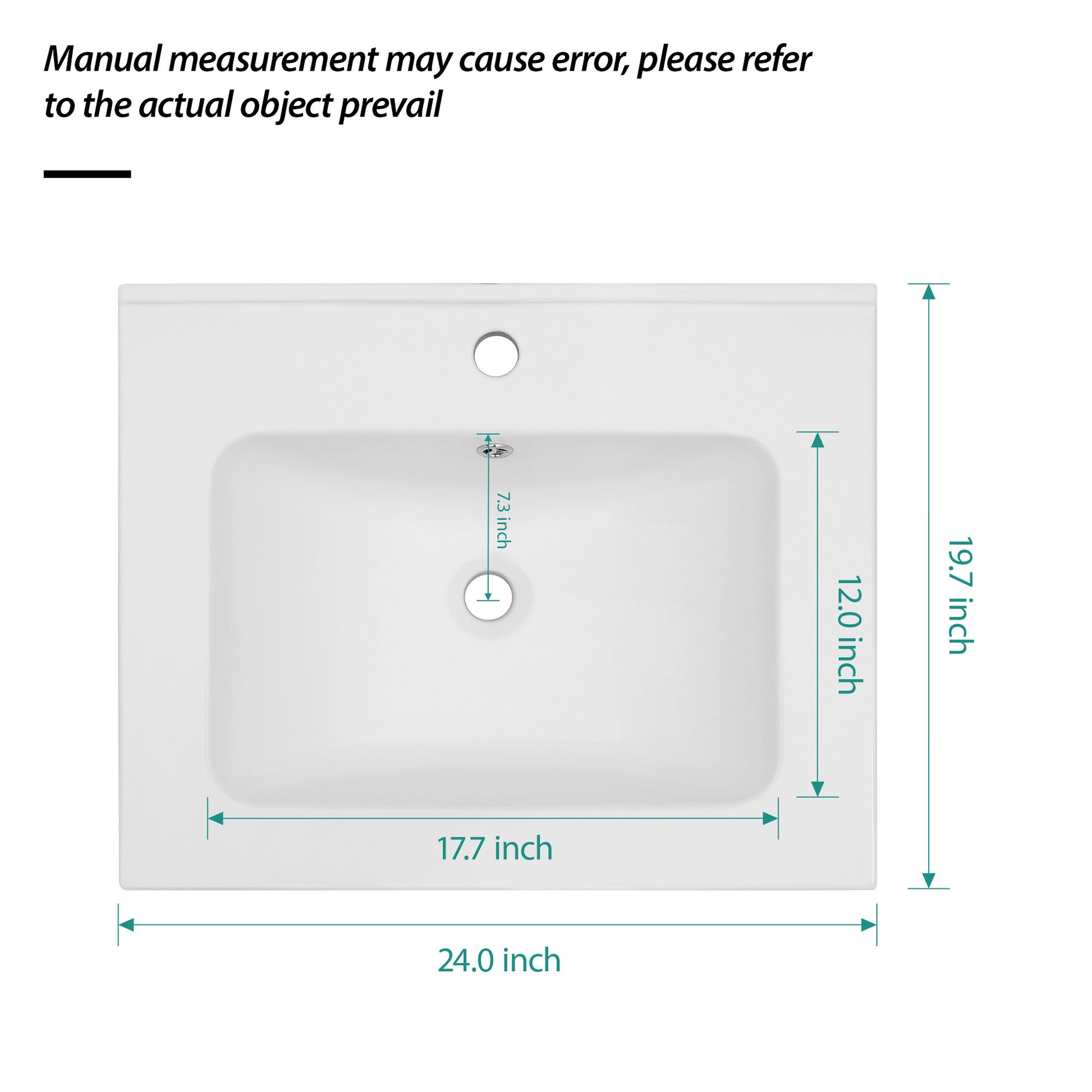 24"X19.7" White Rectangular Single Vanity Top With 1 Faucet Hole And Overflow Sink Only White Ceramic