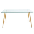 Modern Simple Rectangular Glass Dining Table, Solid Tempered Glass Countertop, Wood Transfer Metal Table Legs, Light Yellow Pu Dining Chair Set, Suitable For Restaurant Kitchen Use Set Of 5 Upholstered Chair Glass Light Yellow Seats 4 Metal Rectangular