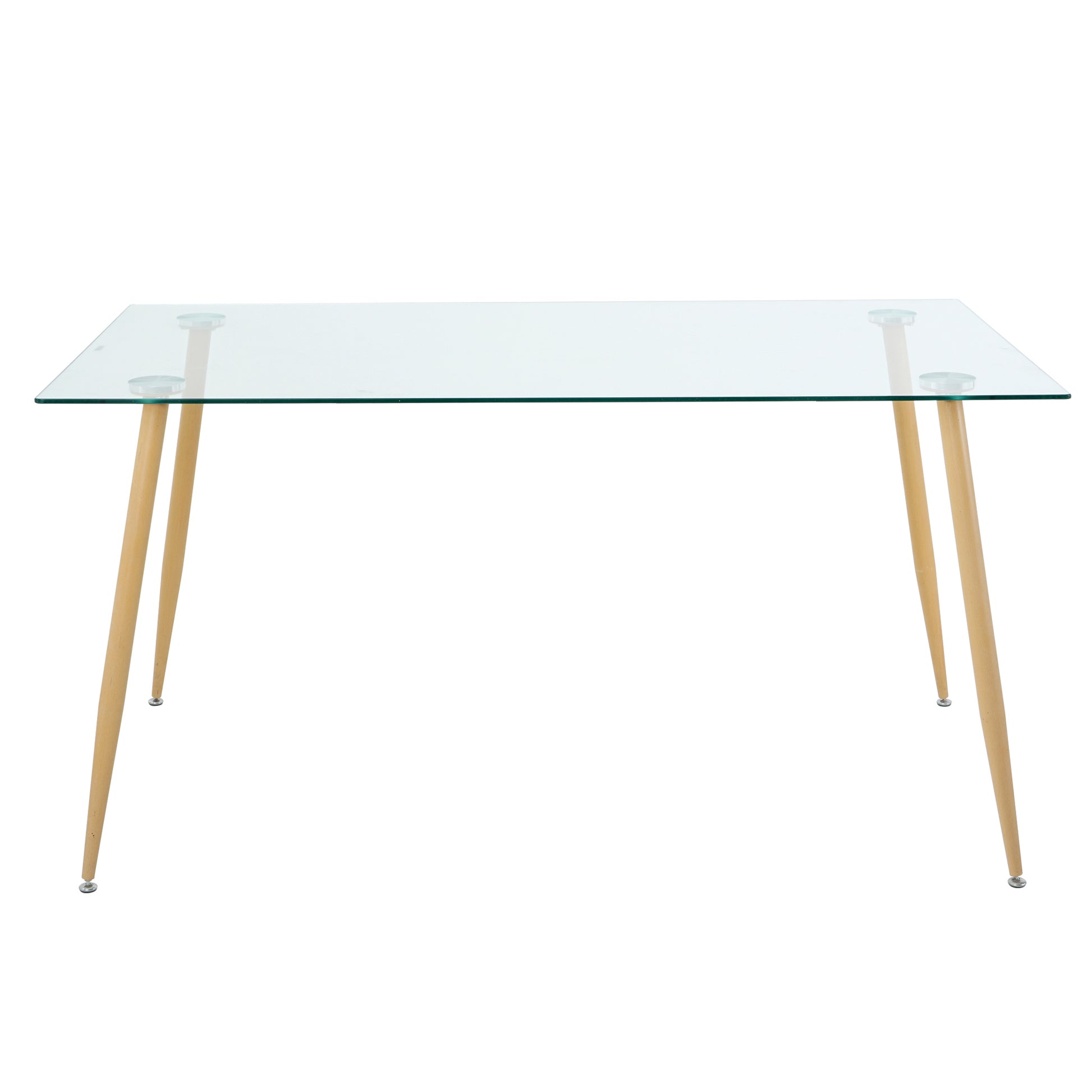 Modern Simple Rectangular Glass Dining Table, Solid Tempered Glass Countertop, Wood Transfer Metal Table Legs, Light Yellow Pu Dining Chair Set, Suitable For Restaurant Kitchen Use Set Of 9 Upholstered Chair Glass Light Yellow Seats 8 Metal Rectangular