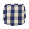 Connor Checkered Square Pouf, Ivory And Navy Blue Ivory Navy Fabric