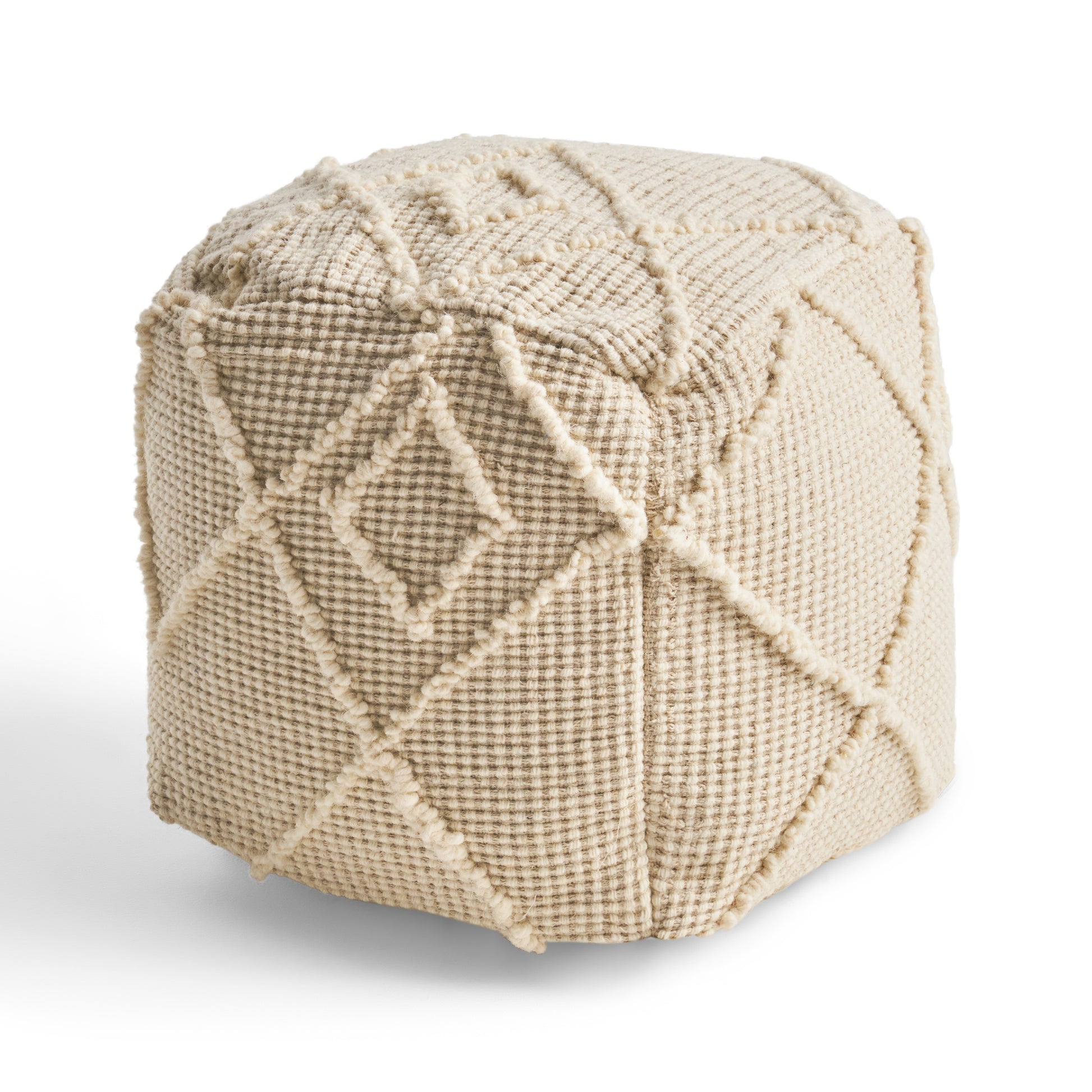 Merloh Square Pouf, Ivory Ivory Wool