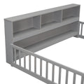 Full Floor Bed With Side Bookcase,Shelves,Guardrails,Grey Full Grey Bedroom American Design Pine