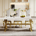 Mdf With Gold Finish Corner Top Dining Table, Gold Finish Stainless Steel Base White Gold Mdf