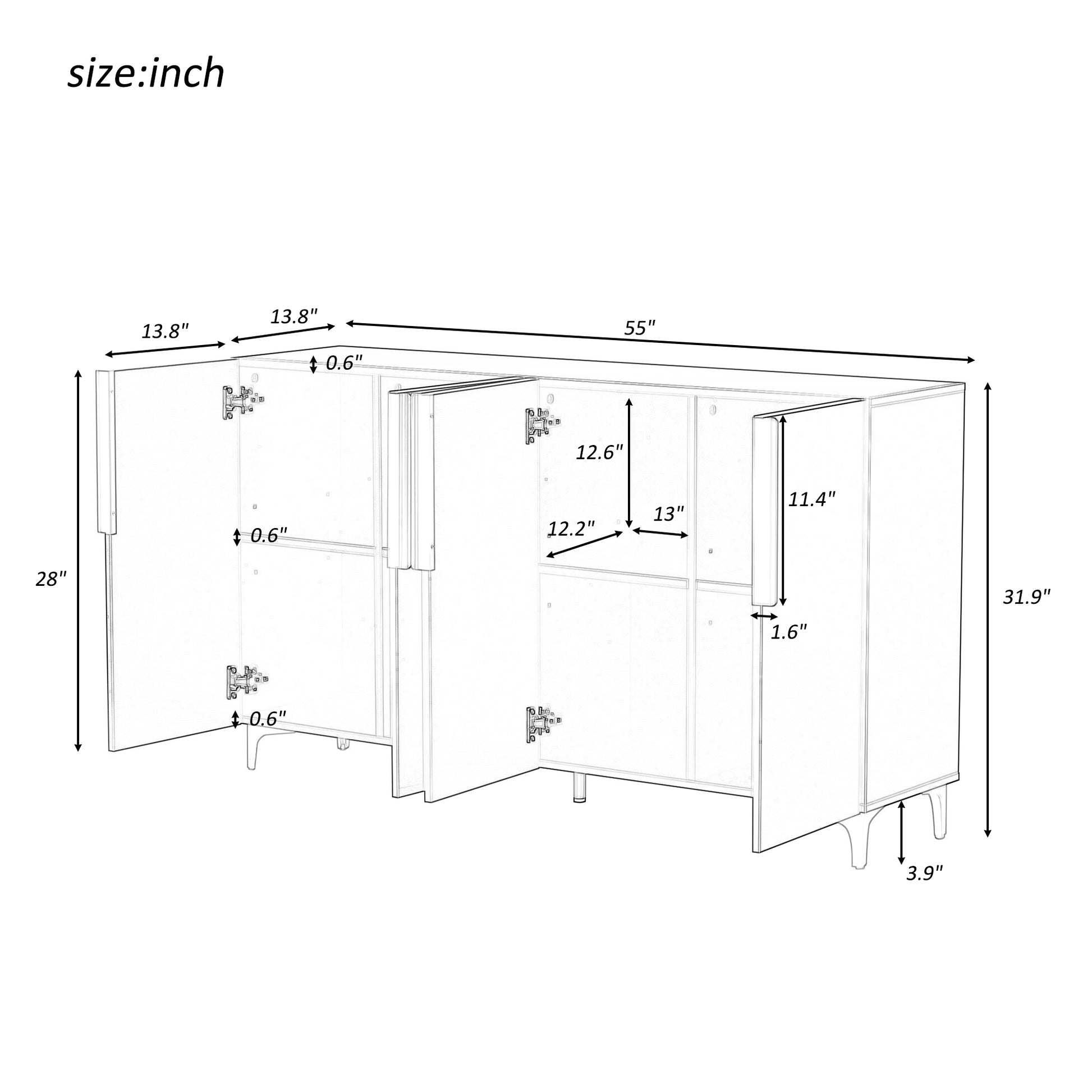 Glossy Finish Light Luxury Storage Cabinet, Adjustable, Suitable For Living Room, Study, Hallway. White Mdf