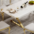 Mdf With Gold Finish Corner Top Dining Table, Gold Finish Stainless Steel Base White Gold Mdf