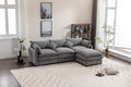 Modular Sectional Sofa, 3 Seater Sofa With Ottoman, Modern L Shaped Sofa For Living Room Bedroom Apartment Grey Wood Fabric