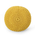 Bordeaux Knitted Cotton Round Pouf, Yellow Yellow Cotton