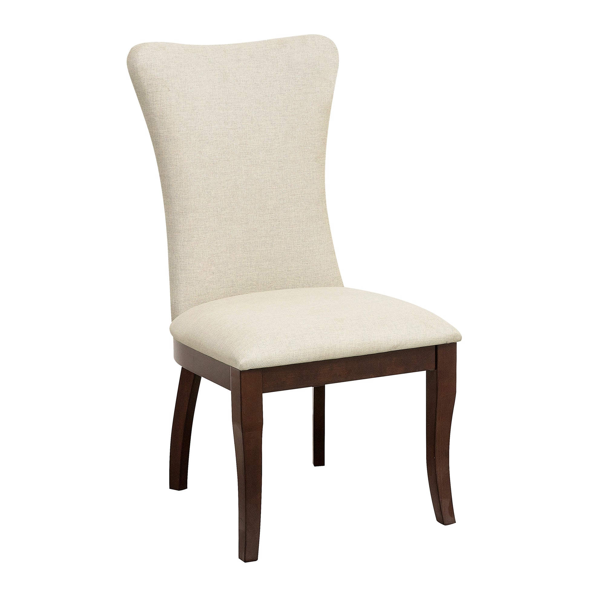 Modern Traditional Side Chairs Set Of 2 Off White Fabric Upholstered Back Seat Trim Dark Cherry Finish Wooden Dining Furniture Off White Dining Room Traditional Side Chair Solid Back Wood